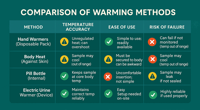 Heating and keeping urine Warm, comparing various methods